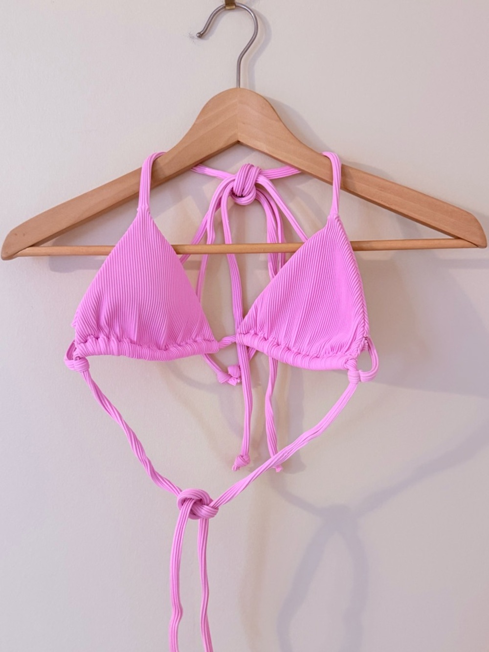 KULANI KINIS • Pink Ribbed Triangle Bikini Top
